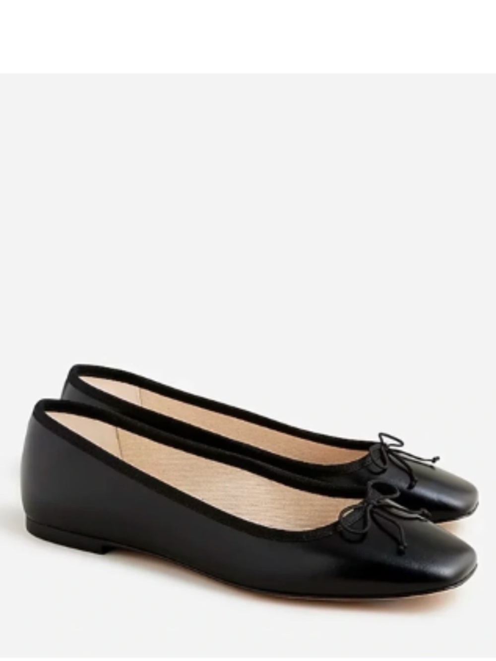 NWOT J. Crew “Quinn” Square-toe Black Leather Ballet Flat – Size 9.5
